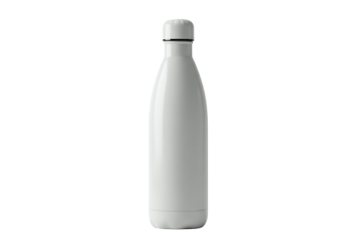 Sleek white reusable water bottle with a black accent on the cap isolated on transparent background png
