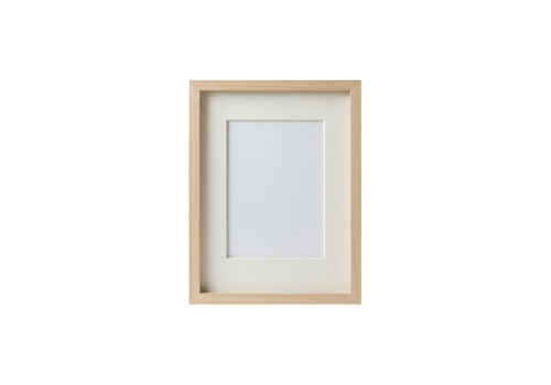 Simple light wood picture frame with cream mat isolated on transparent background png