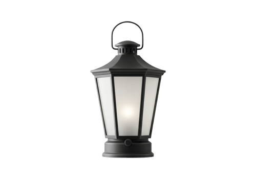 Classic black outdoor lantern with frosted glass panels isolated on transparent background png