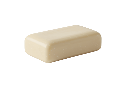 A single bar of creamy beige soap with rounded edges isolated on transparent background png