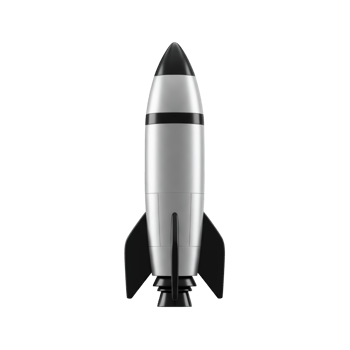 Sleek silver and black rocket ship with fins ready for launch isolated on transparent background png
