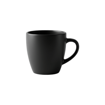 A simple matte black ceramic mug with a comfortable handle isolated on transparent background png