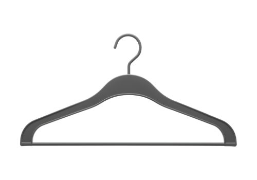 Simple gray plastic clothes hanger with hook isolated on transparent background png