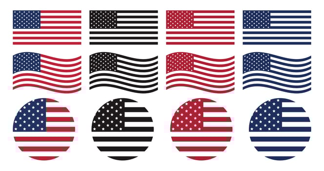 Diverse USA Flag Designs for Various Applications. vector