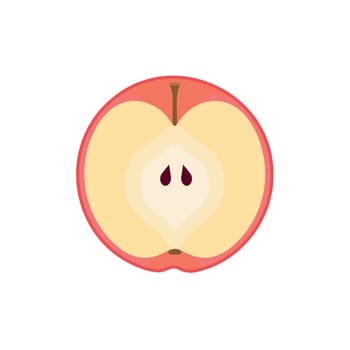 Flat illustration of red apple slice with seeds. Perfect for food labels, packaging, kids books, healthy eating posters, menu design, and organic product branding. vector