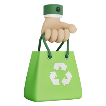 Hand holding green eco bag 3d illustration with recycle symbol for sustainable product png