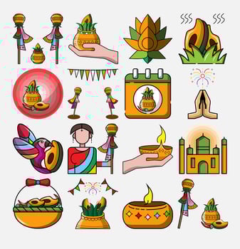 Colorful festival-themed icon illustrations vector