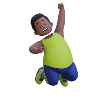 3D plus size overweight obesse african man in sportswear jumping with excitement png