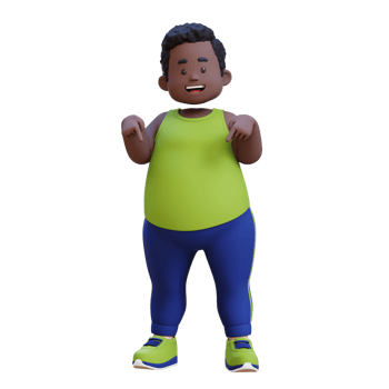 3D plus size overweight obesse african man pointing to bottom png