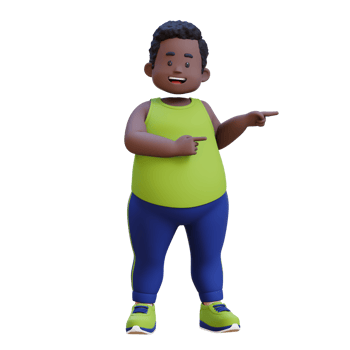 3D plus size overweight obesse african man pointing to side png