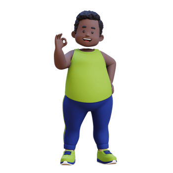 3D plus size overweight obesse african man giving ok hand sign png