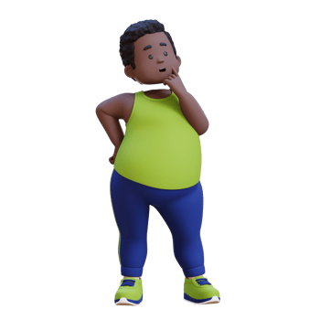 3D plus size overweight obesse african man thoughtfully considering something. png