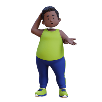 Confused 3D plus size overweight obesse african man png