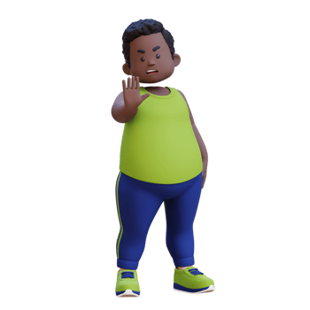 3D plus size overweight obesse african man making a stop gesture Saying No png