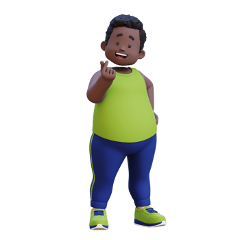 3D plus size overweight obesse african man giving love hand sign png