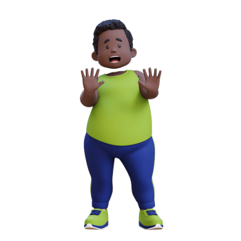 Scared 3D plus size overweight obesse african man png