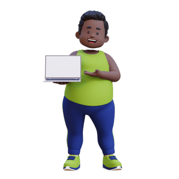 3D plus size overweight obesse african man Presenting Laptop png