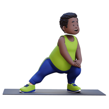 3D Plus Size Overweight obesse african man Stretching on Yoga Mat png