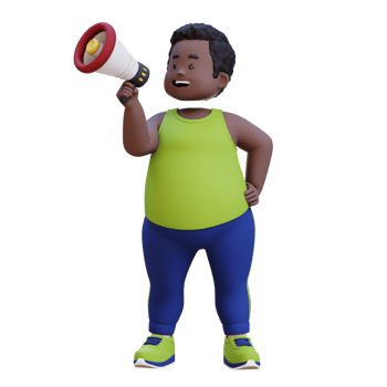 3D plus size overweight obesse african man give announcement with megaphone png