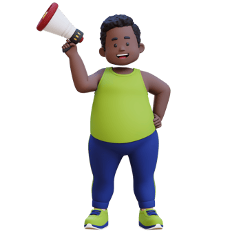 3D Cartoon of a Happy Chubby obesse african man Announcing with Megaphone png