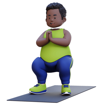 3D Plus Size Overweight obesse african man Doing Squats on a Yoga Mat png