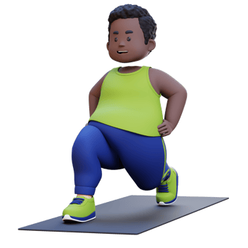 3D Plus Size Overweight obesse african man Dynamic Lunges Exercise on Yoga Mat png