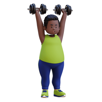 3D Plus Size Overweight obesse african man in Dumbbell Shoulder Press png