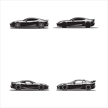 Four black sports car silhouettes on white background vector