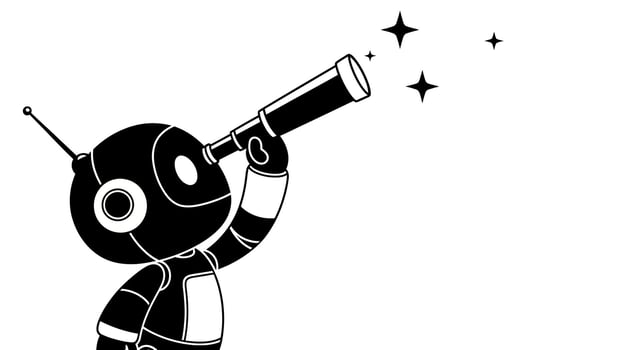 Robot Looking Through Telescope at Stars. vector