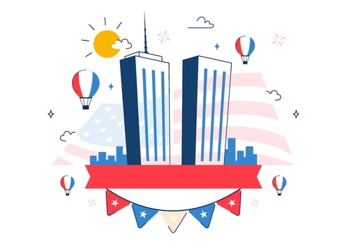 Patriot Day Commemoration Art with Candlelight Vigil and US Flag Background vector