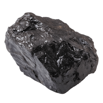 A single piece of dark black coal mineral isolated on transparent background png