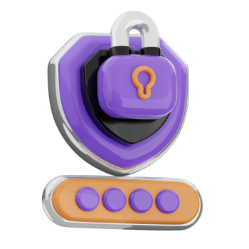 Password shield 3d illustration. online security icon. png