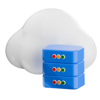 White cloud with a blue server rack. 3d render cloud storage illustration. png
