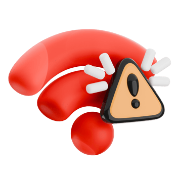 3D illustration of a wifi signal with a warning sign, connection error isolated. 3d render disconnected icon. png