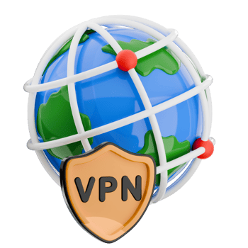 3D illustration of a globe with a VPN shield, internet security icon isolated. png