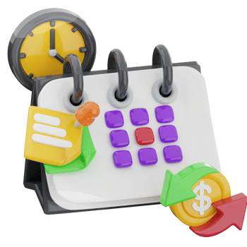 Subscription payment 3d render illustration. calendar, clock, chat, reminder, dollar icon. png
