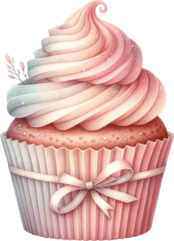 Coquette Girly Autumn Cupcake with Pink Swirl Frosting png