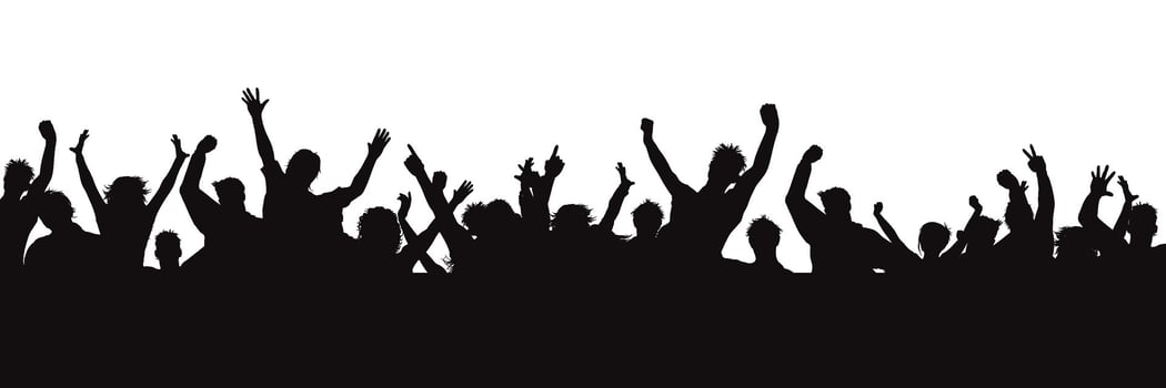 Silhouette happy young group party people together dancing, cheering crowd dance to the music at musical concert, People silhouette dancing vector