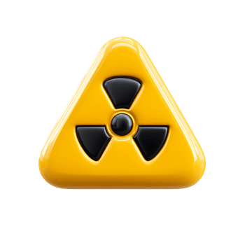 Glossy yellow and black radiation warning symbol on transparent background png