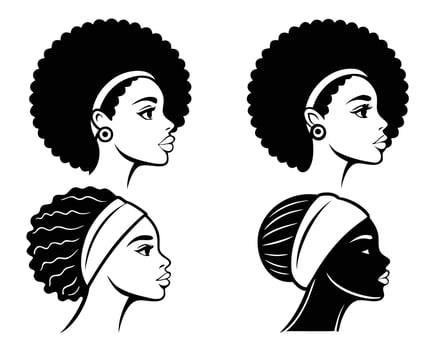 illustration of beautiful african american women in profile with elegant headbands and hairstyles vector