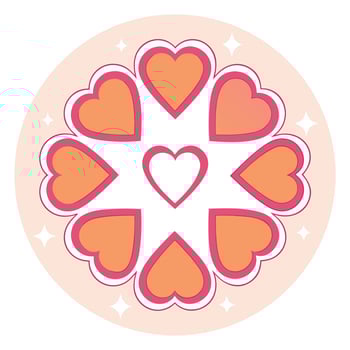 Decorative floral mandala design with orange and pink hearts for love and romantic concepts vector