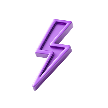 Purple 3D Lightning Bolt Icon on Transparent Background glossy purple png