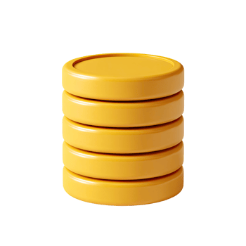 Stack of Five Yellow Coins on Transparent Background stack five png