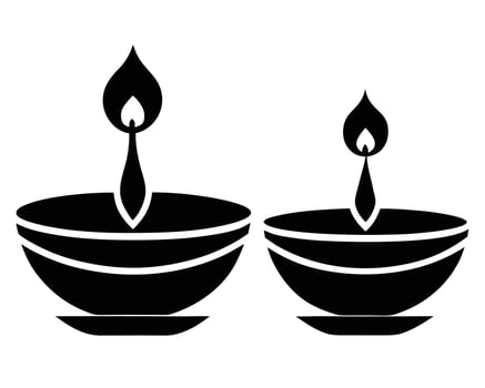 Two black and white traditional oil lamps diya suitable for religious celebrations vector