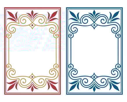 Elegant decorative frame designs with floral patterns in two color variations for invitations and artwork. vector