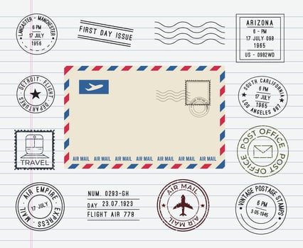 Passport stamp from different countries colorful icon set with lettering travelers stamp poster style vector