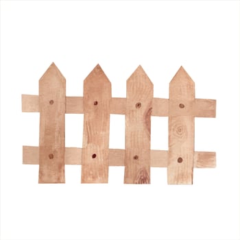 Wooden, fence made with pointed at the top. Rustic hedge, garden. Hand drawn vintage style watercolor illustration, isolated object. For greeting cards, printable, stickers,website footers. vector