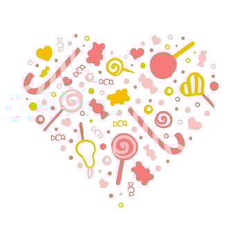 Tasty Sweets of Heart Shape, Sweet Desserts for Candy Shop, Bar, Cafe, Confectionery Design Cartoon Illustration vector