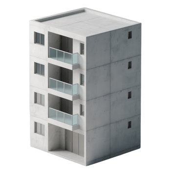 A modern apartment building is isolated on transparent background png