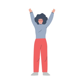 Woman Standing Hands Up, Success Celebration Concept Cartoon Style Illustration vector